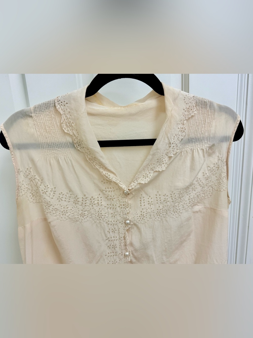 1940’s Vintage Cream Eyelet Lace Sleeveless Blouse Cottagecore Romantic - S - Picture 6 of 15